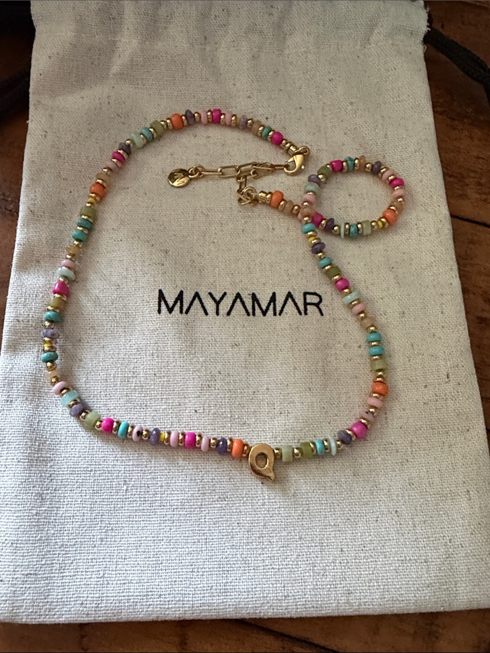 Mayamar Multicolor Beaded gold Q Necklace